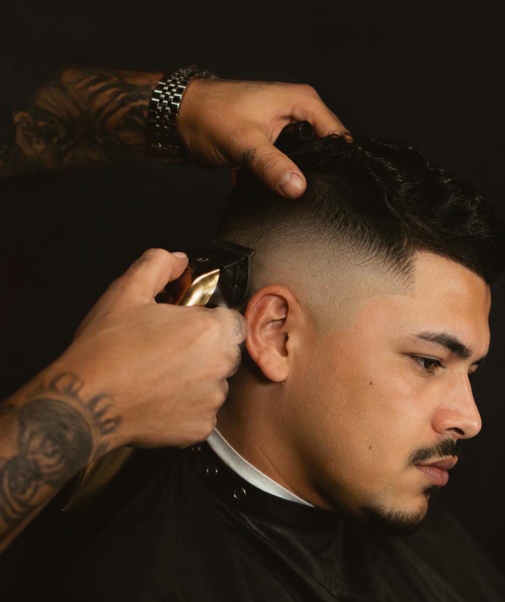 Barber giving a skin fade